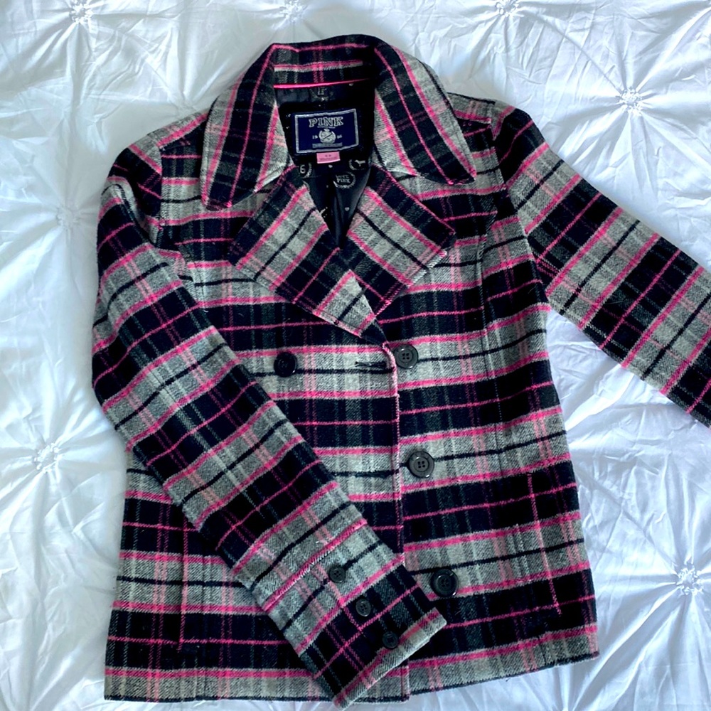 Small black, pink and grey winter pea coat
